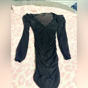 Windsor Glitter Mesh Long Sleeve Mini Dress